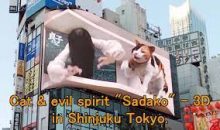 Cat & evil spirit “Sadako” – 3D digital billboard in Shinjuku Tokyo!!